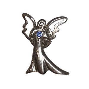 🍄 Vintage Camco Silver Tone Angel Pin with Blue Stone
